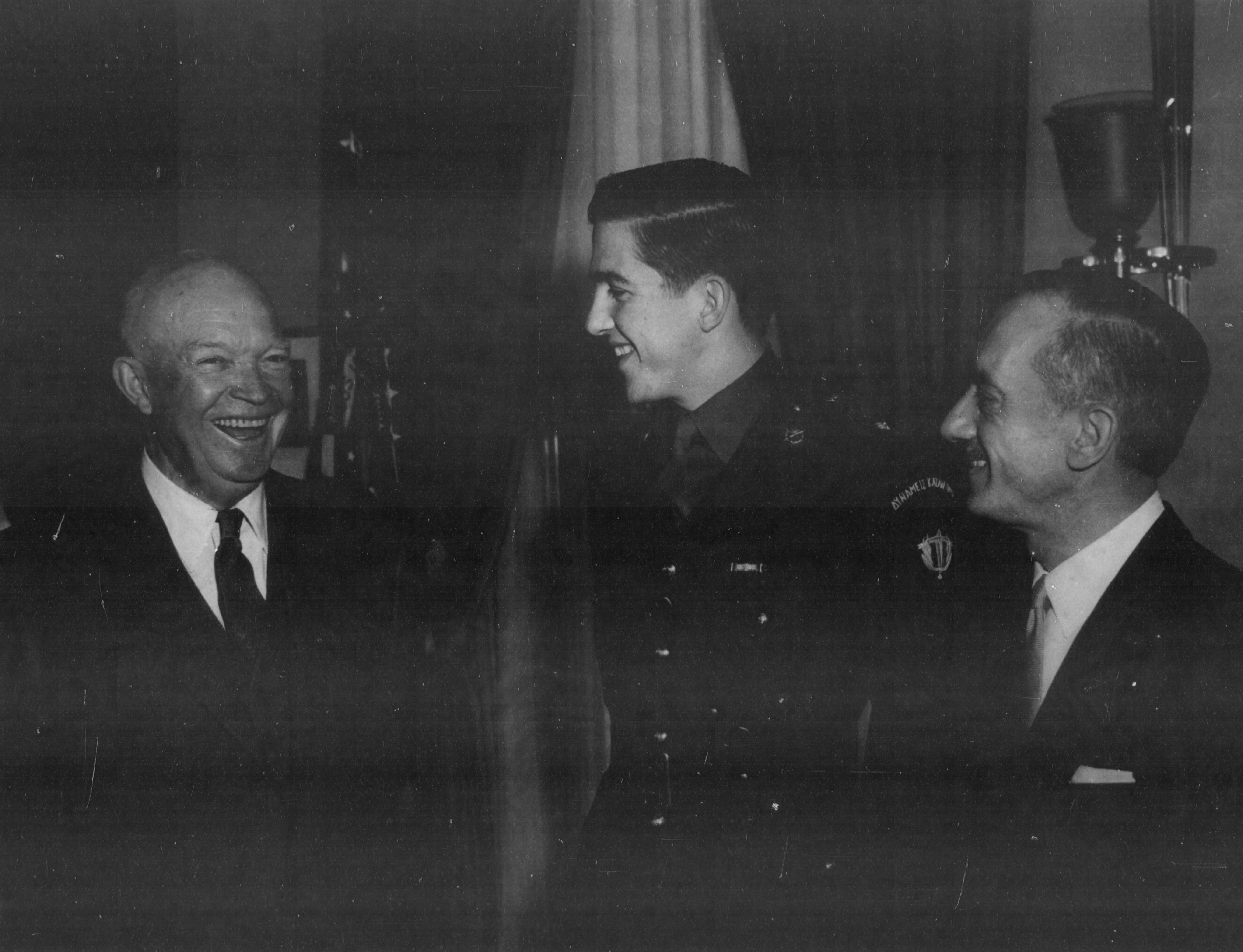 US President Dwight Eisenhower, Crown Prince Constantine of Greece, and Greek Ambassador to US Alexis Liatis, 4 Mar 1959