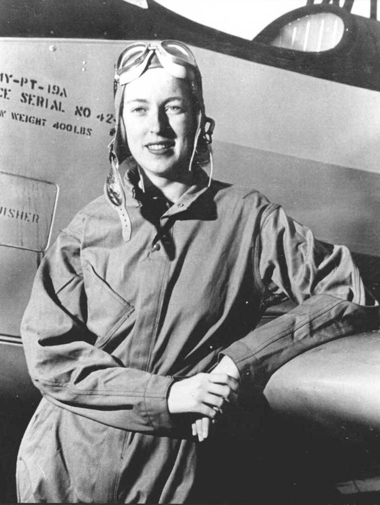 Cornelia Fort posing with a PT-19 aircraft, date unknown