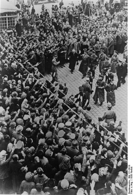Frick being welcomed by a crowd, Sudetenland, Czechoslovakia, 23 Sep 1938, photo 2 of 3