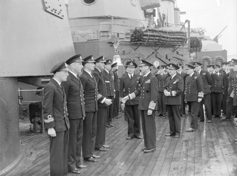 King George VI of the United Kingdom aboard HMS London at Scapa Flow, Scotland, United Kingdom, 16 Aug 1943