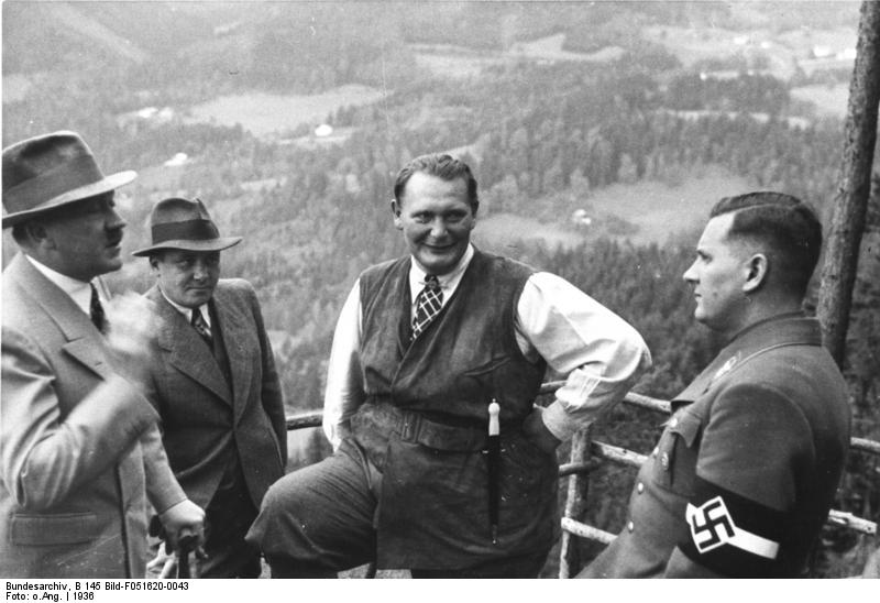Adolf Hitler, Hermann Göring, and Baldur von Schirach at or near Kehlsteinhaus (Eagle's Nest), Berchtesgaden, Bavaria, Germany, 1936; photo 2 of 2