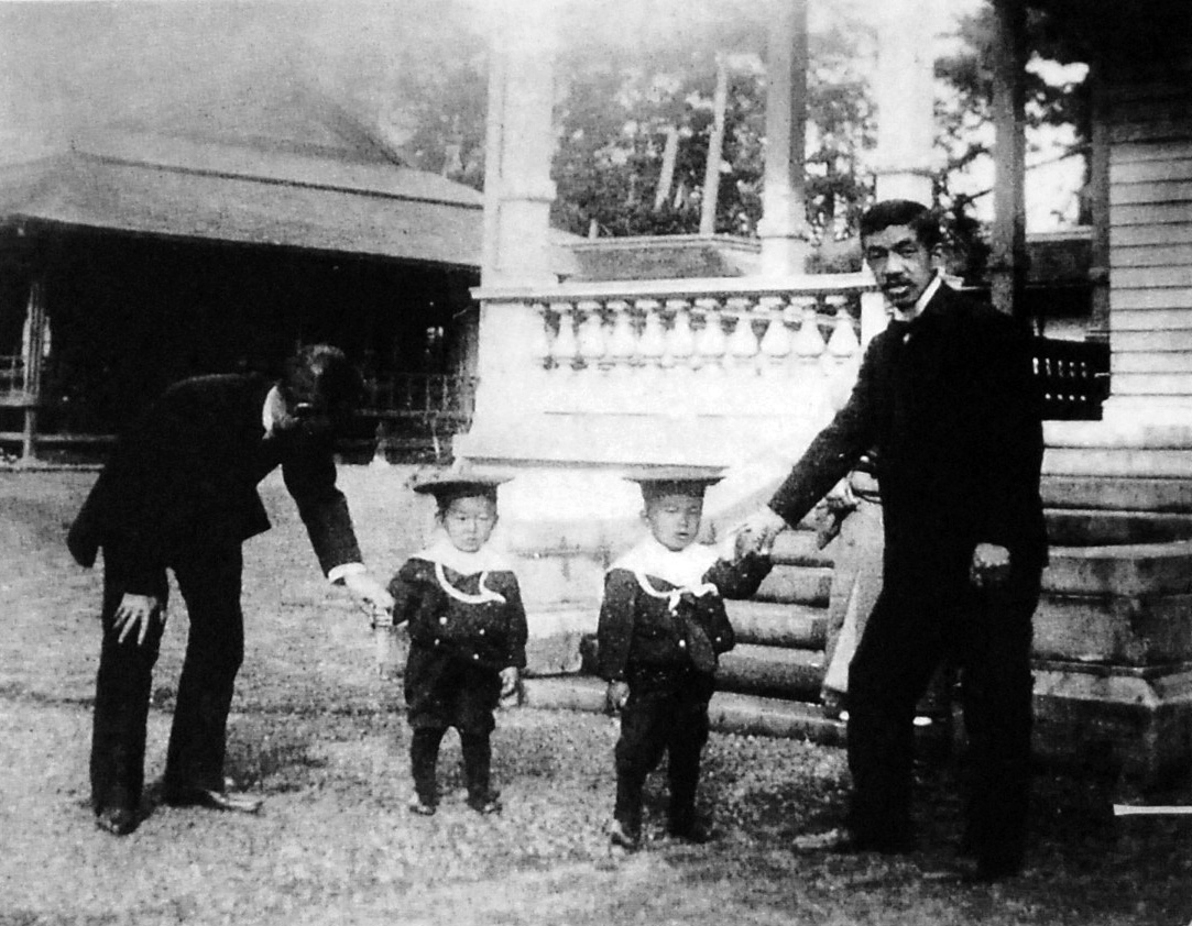 Crown Prince Yoshihito with his children Princes Hirohito and Yasuhito, 1904