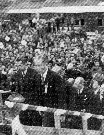 Emperor Showa at the pilgrimage town of Naka, Tokushima Prefecture, Japan, 1950