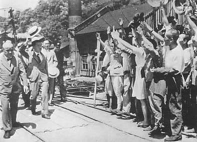 Emperor Showa visiting the Joban coal field, Iwaki, Fukushima Prefecture, Japan, Aug 1947