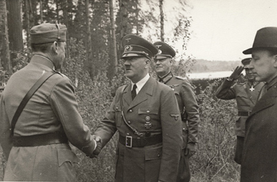 Carl Gustaf Emil Mannerheim, Adolf Hitler, Wilhelm Keitel, and Risto Ryti in Finland, 4 Jun 1942