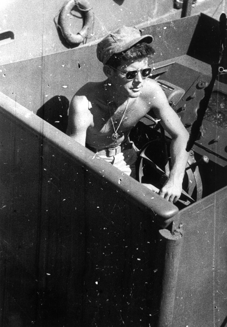 Kennedy aboard PT-109, circa mid-1943. Photo 1 of 2.