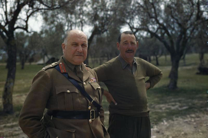 General Henry Wilson and Lieutenant General Oliver Leese, Mignano Monte Lungo, Italy, 30 Apr 1944, photo 1 of 4