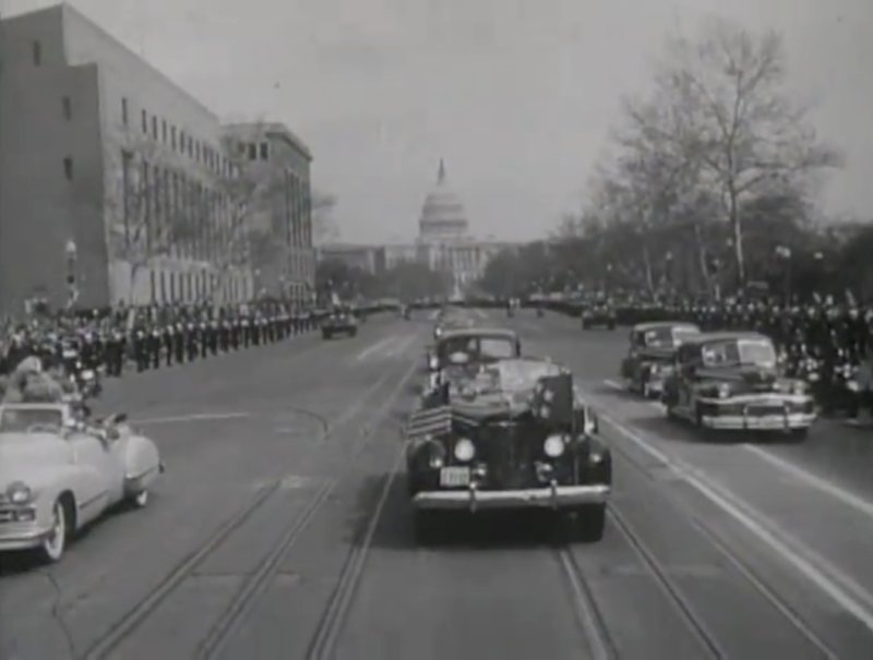 General MacArthur's motorcade departing the US Congress building, Washington DC, United States, 19 Apr 1951