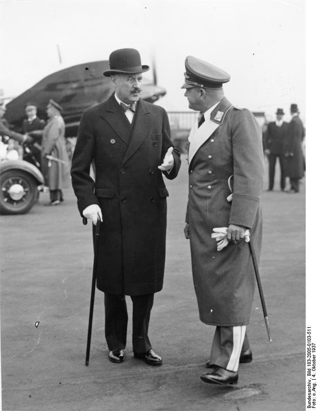 French Ambassador André François-Poncet speaking with German Luftwaffe General Erhard Milch, Paris, France, 4 Oct 1937