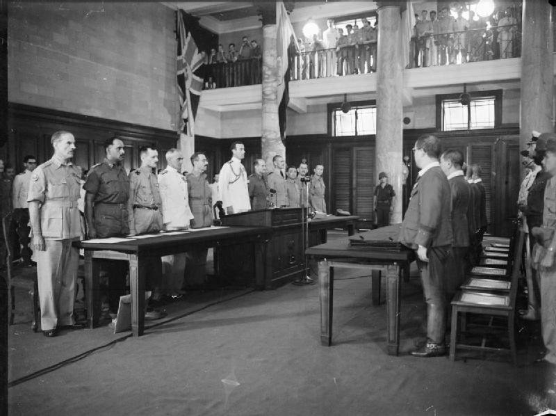 Louis Mountbatten at the surrender ceremony, Municipal Building, Singapore, 12 Sep 1945, photo 1 of 2