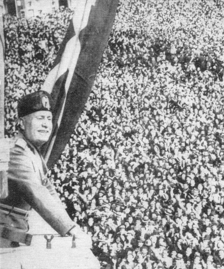Benito Mussolini speaking to the crowds from the balcony of the Palazzo Venezia, Rome, Italy, late 1930s