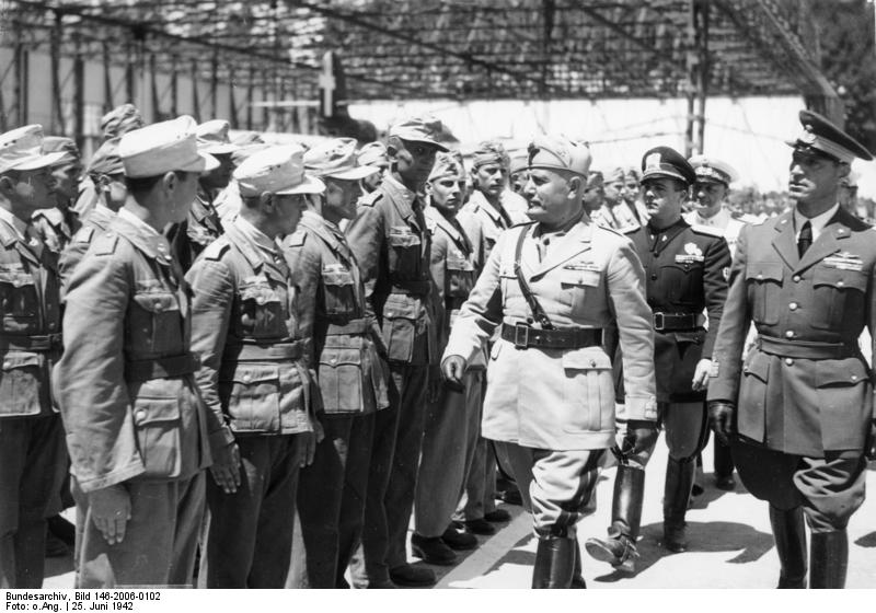 Benito Mussolini inspecting German troops, Sicily, Italy, 25 Jun 1942