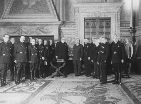 Fascist philosopher Giovanni Gentile and Italian leader Benito Mussolini, Palazzo Venezia, Rome, Italy, 1937