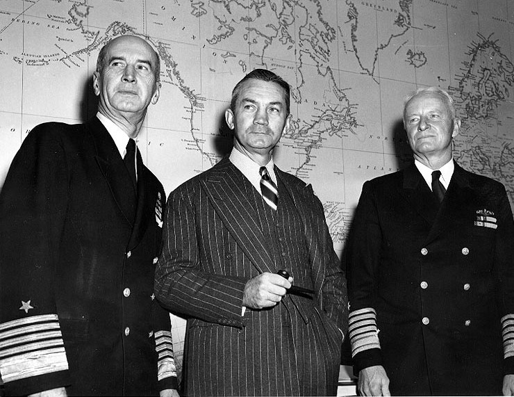 King, Forrestal, and Nimitz at the Navy Department, Washington DC, United States, 21 Nov 1945