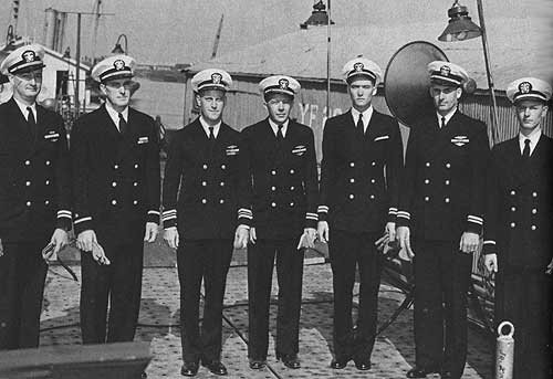 Officers of USS Tang shortly after commissioning, Mare Island Naval Shipyard, Vallejo, California, United States, 15 Oct 1943