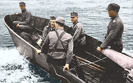 Finnish Army Colonel Aaro Pajari in a boat, Lake Syväri, Pohjois-Savo, Finland, circa early 1940s