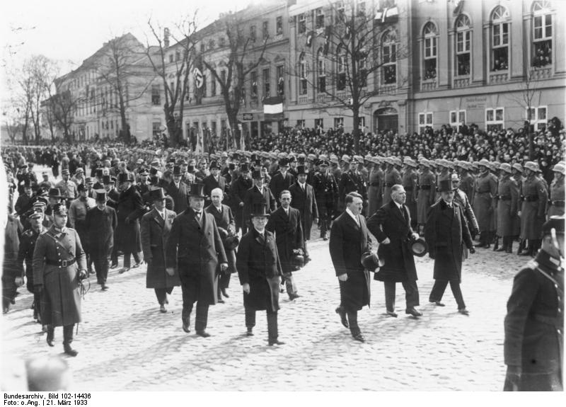 Hitler, Papen, and Goebbels in celebration of the opening of the Reichstag in the Garnisonkirche in Potsdam, Germany, 21 Mar 1933