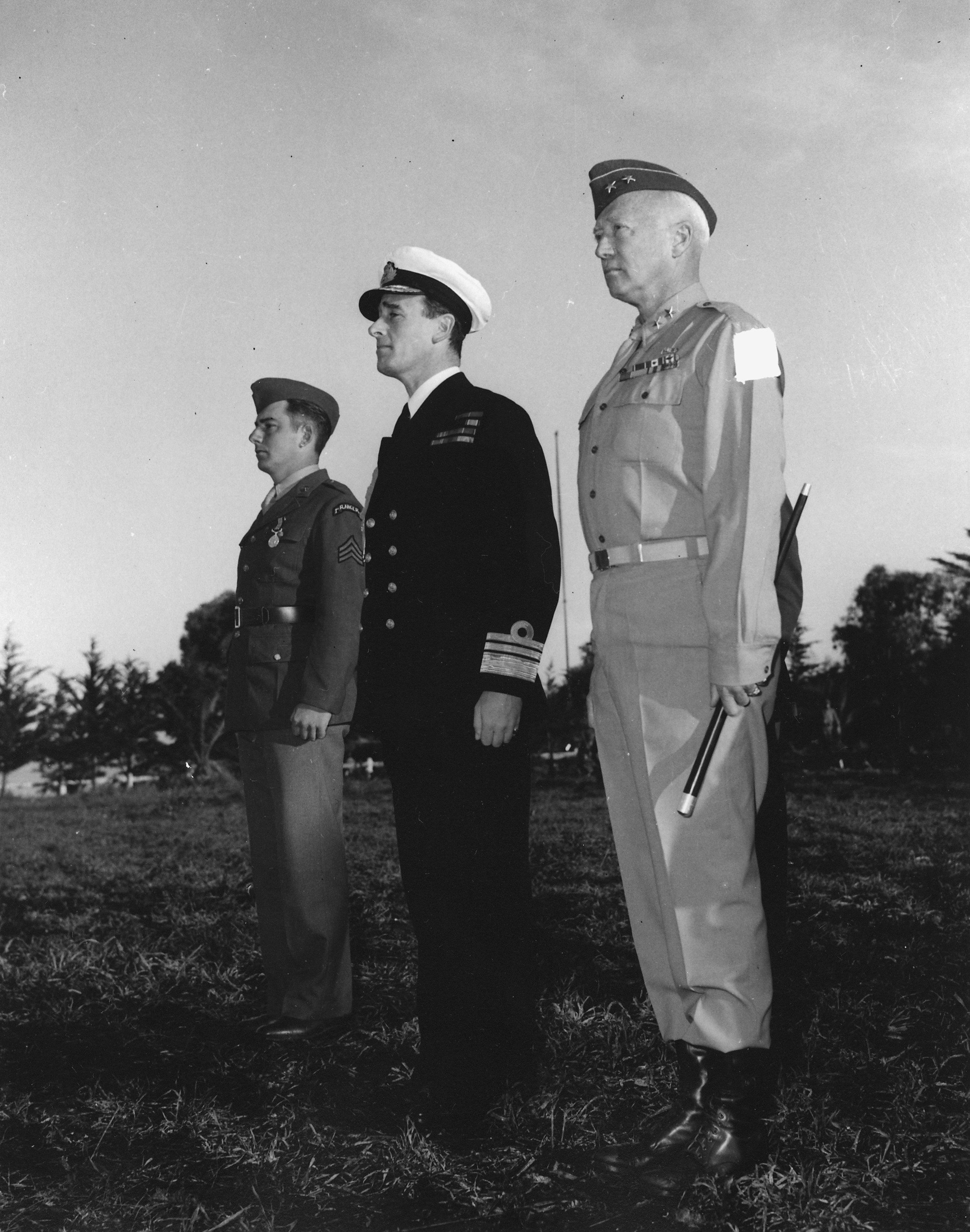 Major General George Patton and Vice-Admiral Louis Mountbatten at Camp Anfa, near Casablanca, Morocco, 18 Jan 1943. Mountbatten had just presented Britain’s Military Medal to US Army Ranger Sergeant Franklin Koons.