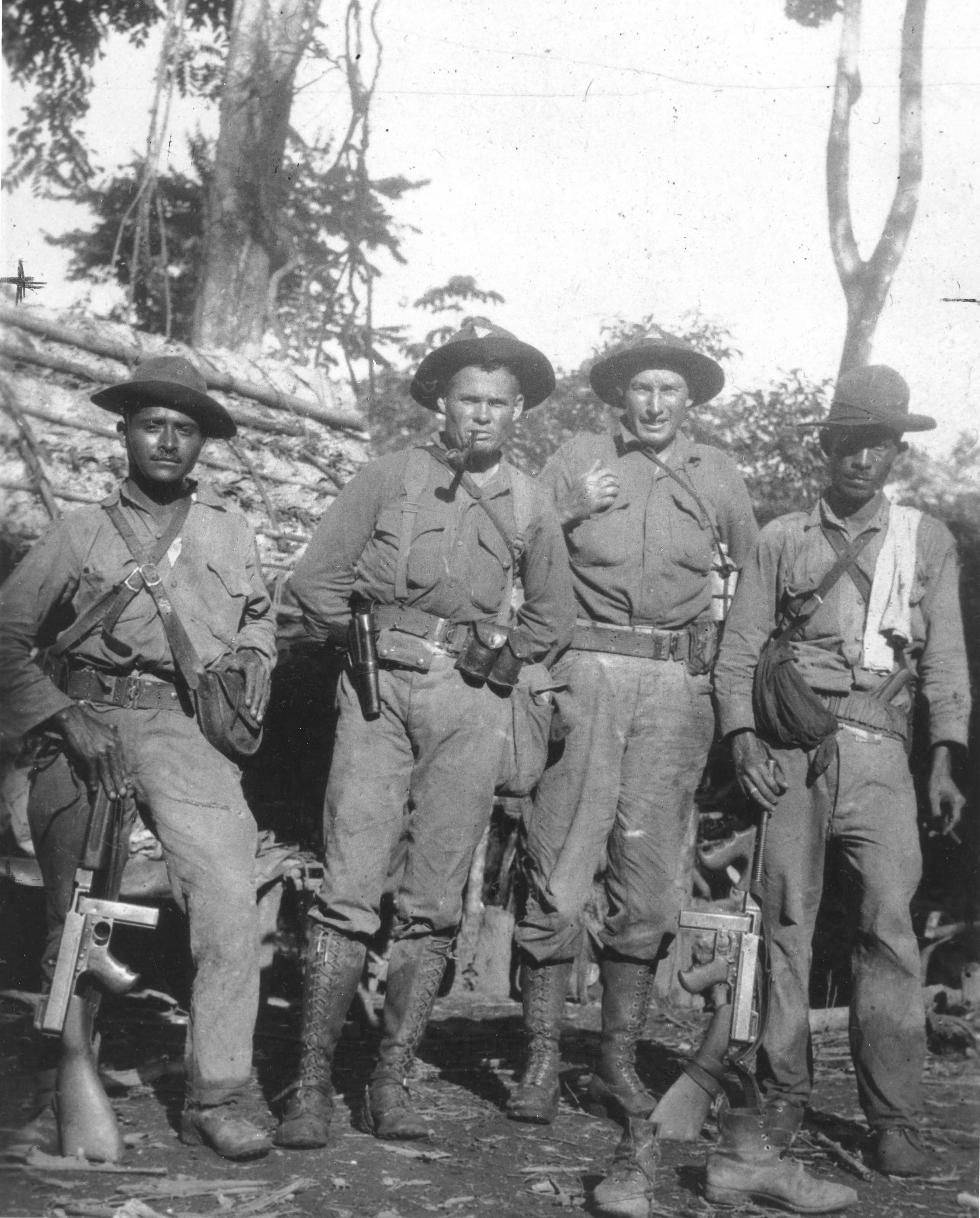 US Marines Lewis Puller and William Lee with Nicaraguan National Guard Detachment members Carlos Gutierrez and Carmen Torrez, Nicaragua, circa 1931