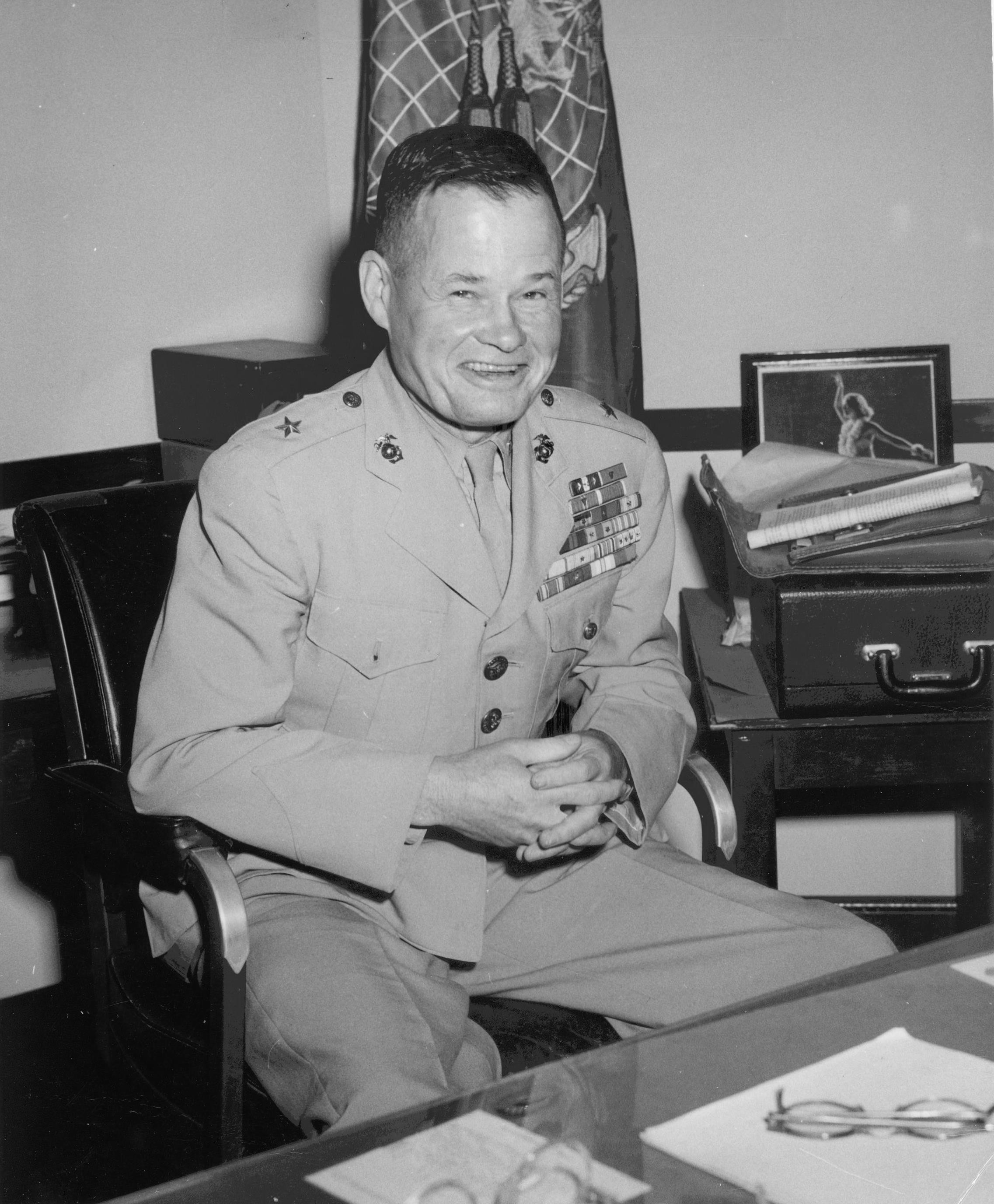 Lewis Puller at a desk, California, United States, circa 1952