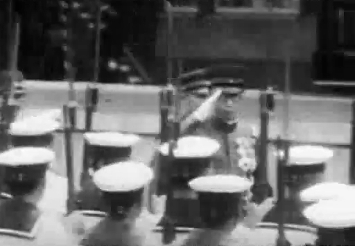 Kangde Emperor of puppet state of Manchukuo inspecting Japanese naval infantry in Japan, 1935