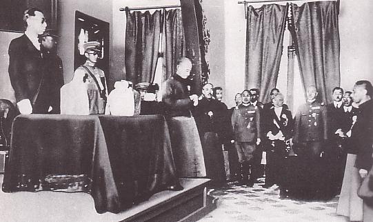 Inauguration ceremony of Puyi as the Chief Executive of the puppet state of Manchukuo, Xinjing (Changchun), China, 9 Mar 1932