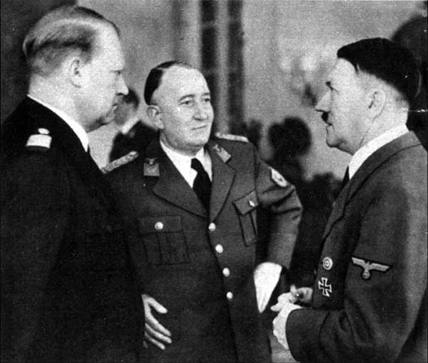 Minister President Vidkun Quisling of Norway with Führer Adolf Hitler of Germany, circa 1942-1945