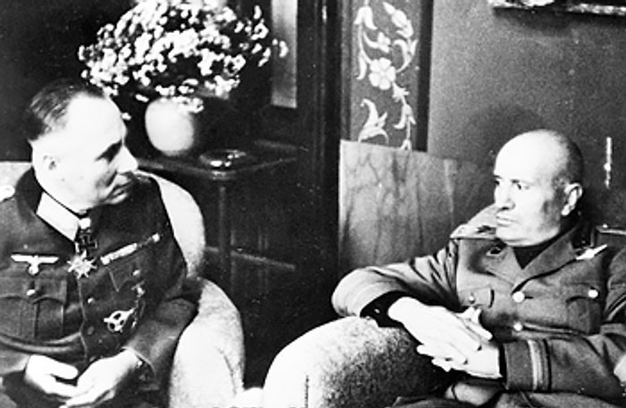 Rommel and Mussolini in conversation, Salò, Italy, Jan 1944