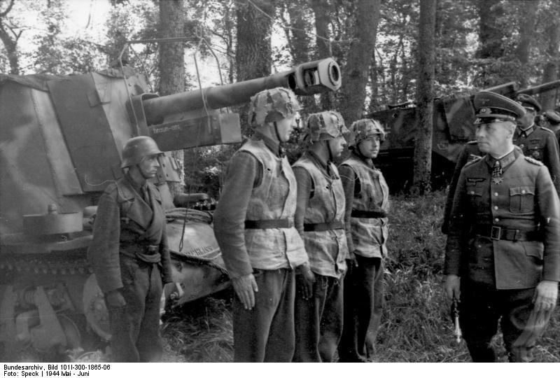 Rommel inspecting the German 21st Panzer Division, Normandy, France, 30 May 1944, photo 2 of 4; note captured French tanks pressed into service