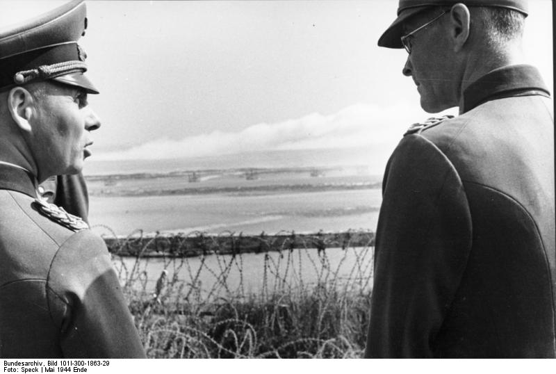 Rommel observing the Atlantic Wall near Ouistreham, Normandy, France, late May 1944