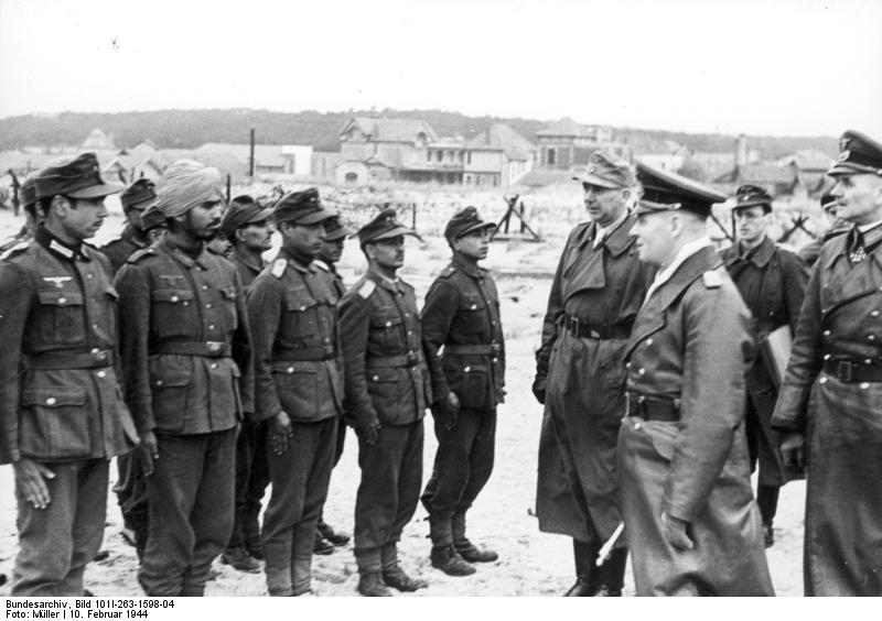 Field Marshal Rommel inspecting Indian troops in German service, Lacanau Océan, France, 10 Feb 1944; also present were Lieutenant General Günther Krappe and Lieutenant General Hermann Meyer-Rabingen