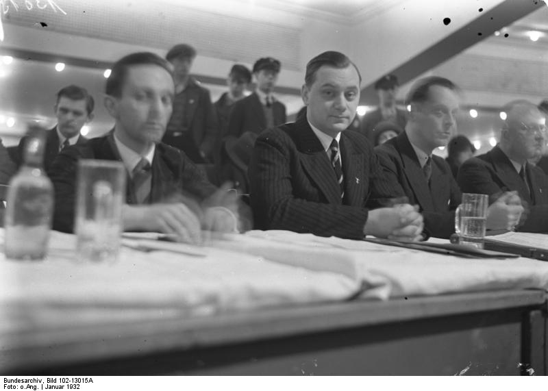 Goebbels and Rosenberg at the Berlin Sports Palace, Berlin, Germany, Jan 1932, photo 2 of 2