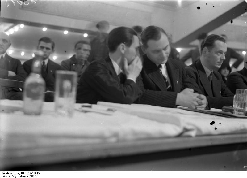Goebbels and Rosenberg at the Berlin Sports Palace, Berlin, Germany, Jan 1932, photo 1 of 2