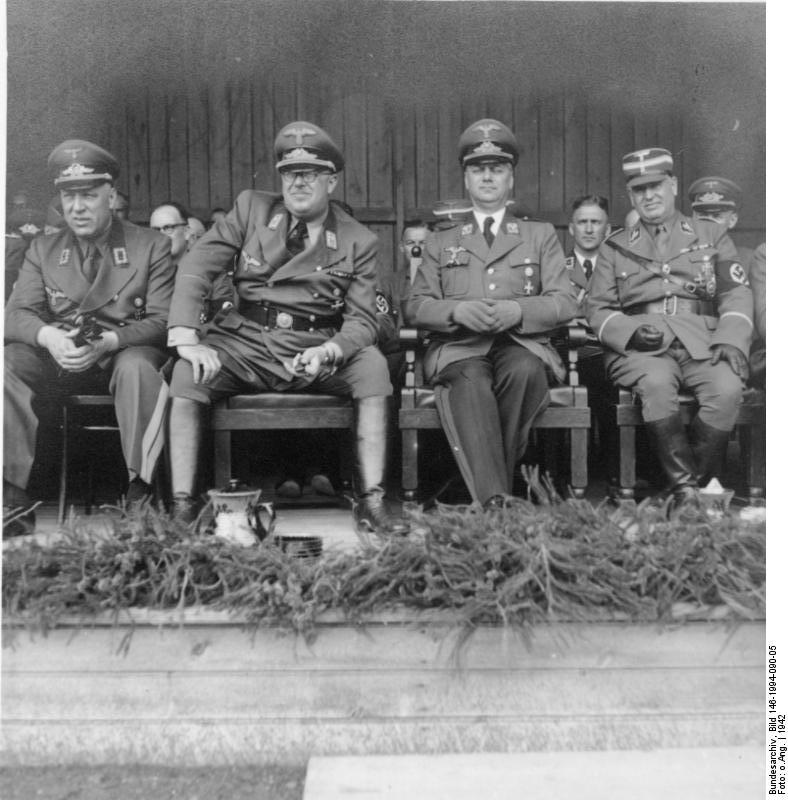 German officials Otto-Heinrich Drechsler, Hinrich Lohse, Alfred Rosenberg, and Eberhard von Medem on a visit to the Baltic States, 1942