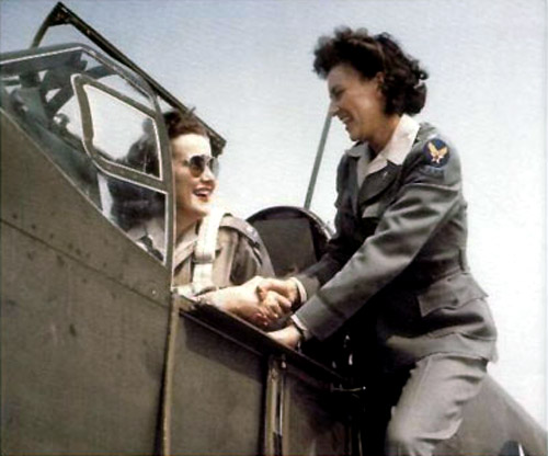 WAFS pilots Barbara London (in cockpit) and Evelyn Sharp, 1942-1944