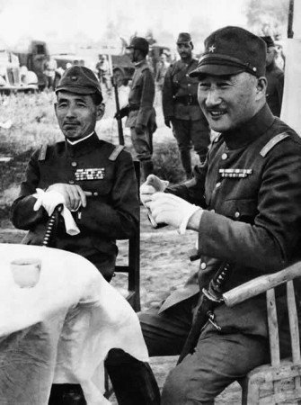 Shunroku Hata (left) and Terauchi Hisaichi (right) at Xuzhou, China, 1938