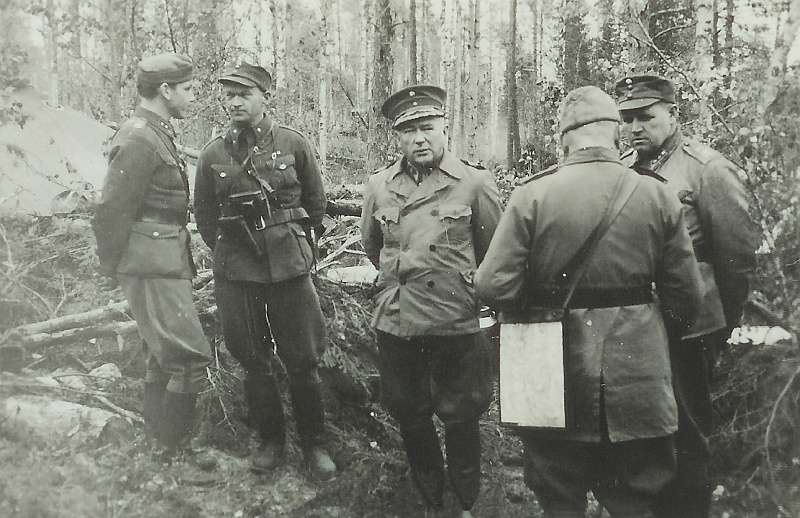 Finnish General Siilasvuo, Colonel Palojärvi, and Colonel Hannelius at Kiestinki, Finland, 1940s