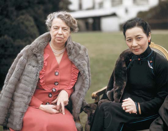 First Lady Eleanor Roosevelt of the United States and Song Meiling of the Republic of China, Washington DC, United States, 24 Feb 1943, photo 1 of 2