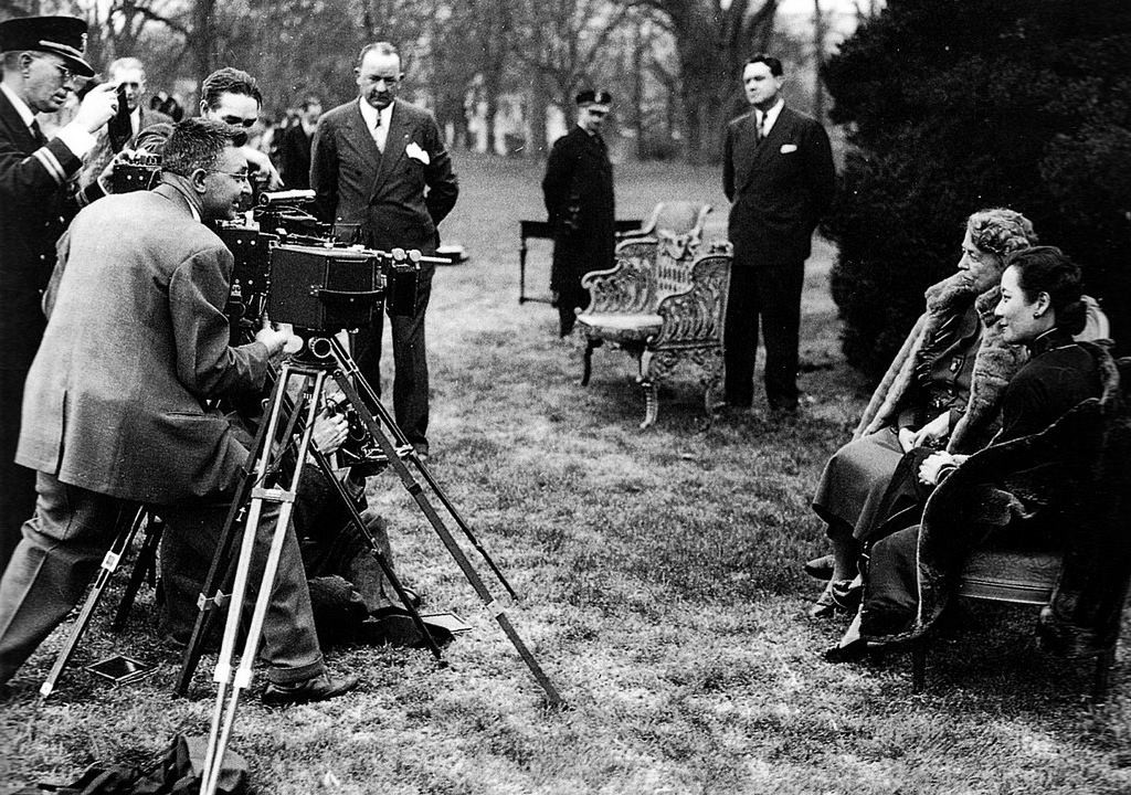 Photographers taking pictures of First Lady Eleanor Roosevelt of the United States and Song Meiling of the Republic of China, Washington DC, United States, 24 Feb 1943