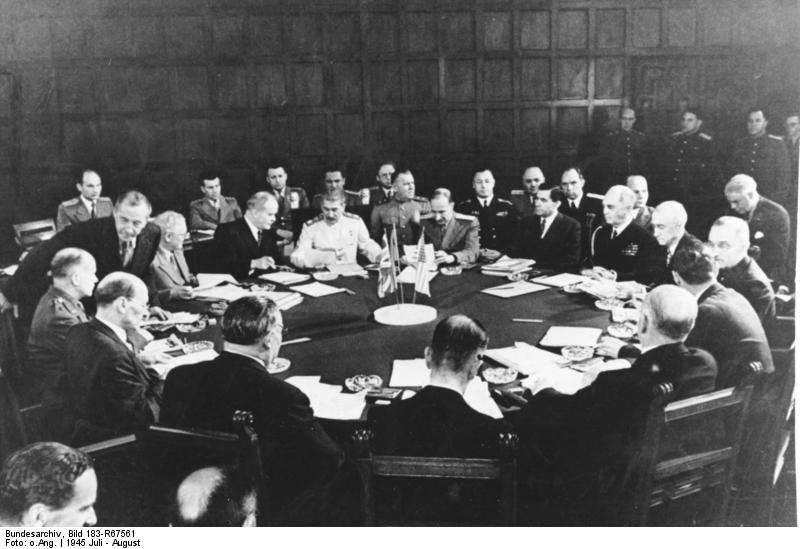 Stalin, Attlee, Truman, and others at the Potsdam Conference, Germany, 28 Jul 1945, photo 1 of 4