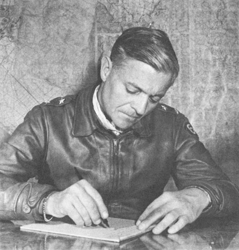 Lucian Truscott at a desk, circa 1944