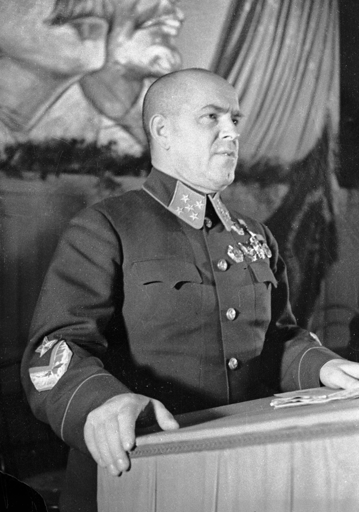 Georgi Zhukov speaking in Moscow, Russia, 1 Sep 1941