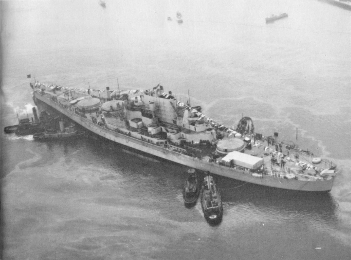 Battleship Alabama just after launch, Norfolk Naval Shipayrd, Portsmouth, Virginia, United States, 16 Feb 1942, photo 1 of 2