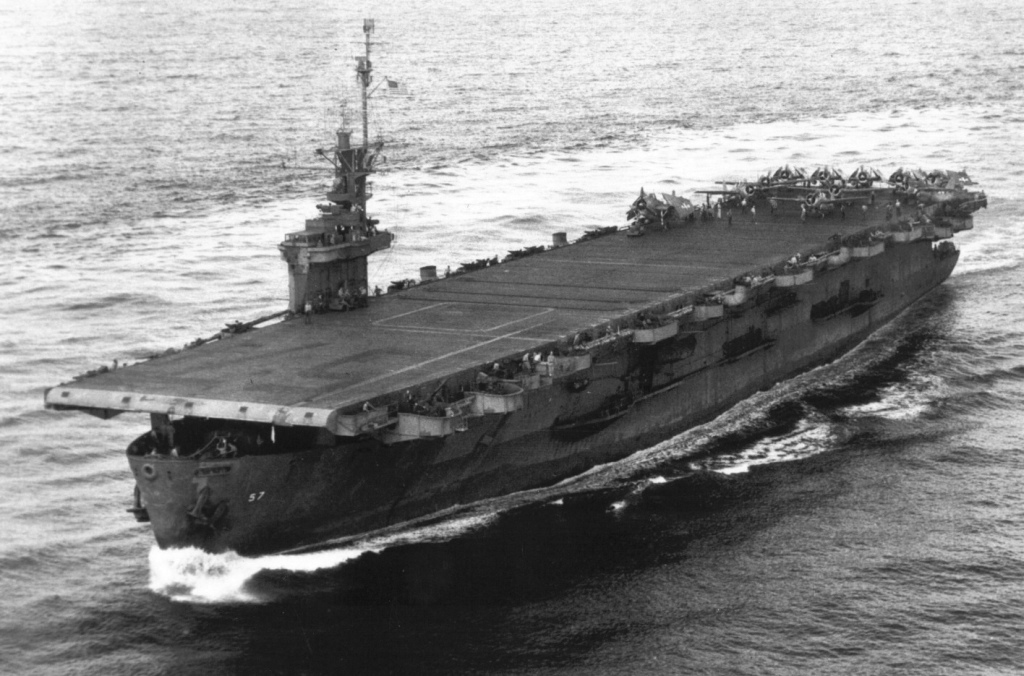 USS Coral Sea underway with F4F and TBF aircraft on board, 1943-1944