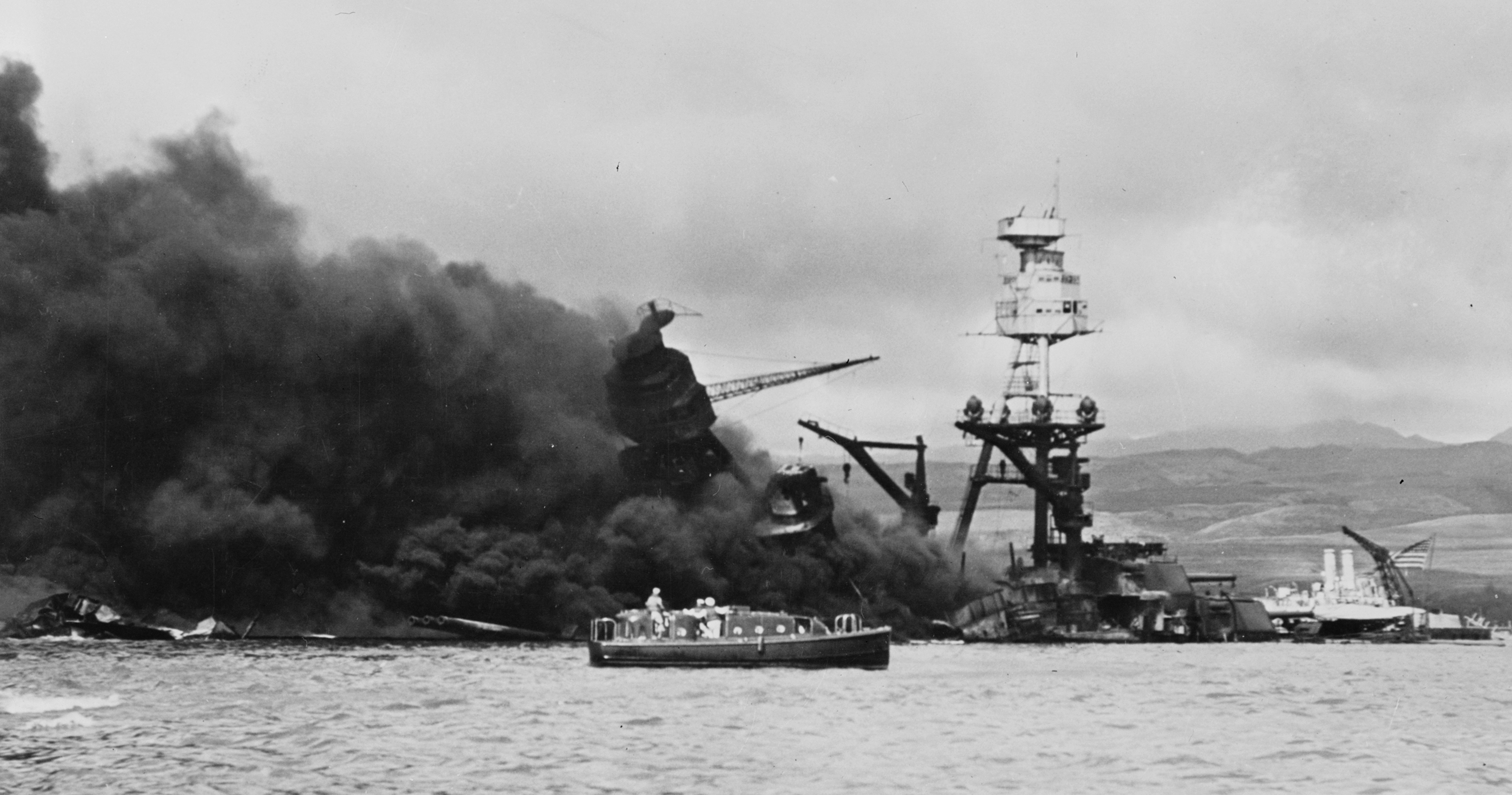 Wreckage of USS Arizona, Pearl Harbor, US Territory of Hawaii, 7 Dec 1941
