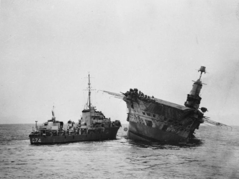 Legion sailing alongside of Ark Royal in attempt to evacuate the carrier's crew, 13 Nov 1941, photo 2 of 2