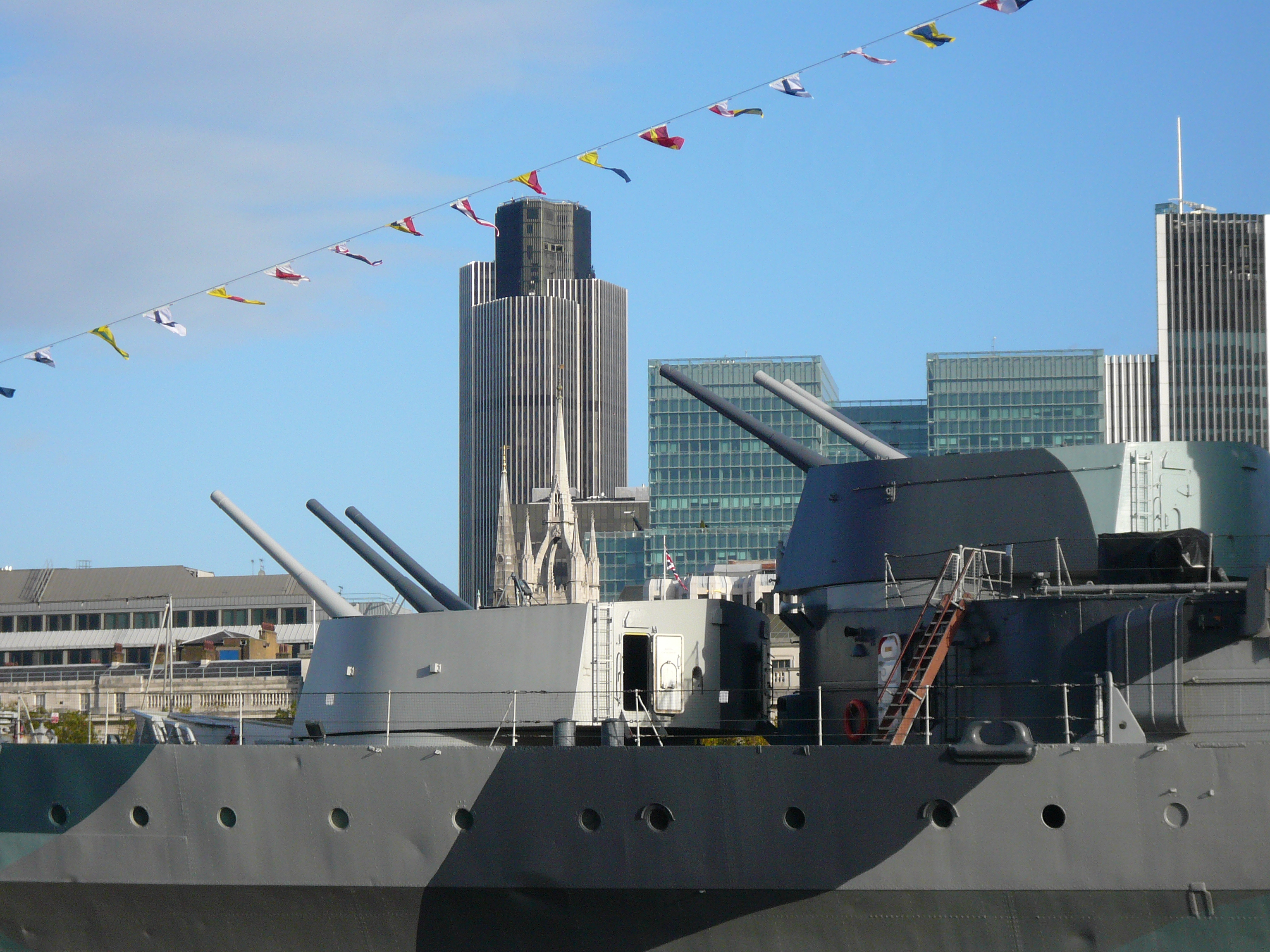 Museum ship HMS Belfast's forward turrets, London, England, United Kingdom, Oct 2010