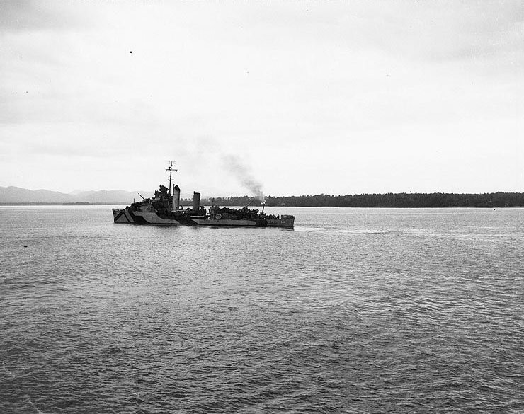 Drayton bombarding Palawan Island, Philippine Islands, 28 Feb 1945