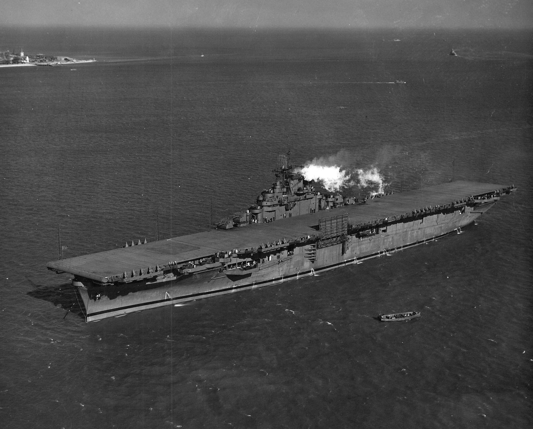 USS Essex at Hampton Roads, Virginia, United States, 1 Feb 1943. Photo 1 of 2.