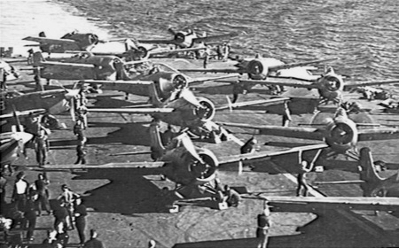 Martlet IV and Seafire IIc fighters of Nos. 885, 888, and 893 Squadron FAA aboard HMS Formidable off Italy, Sep 1943